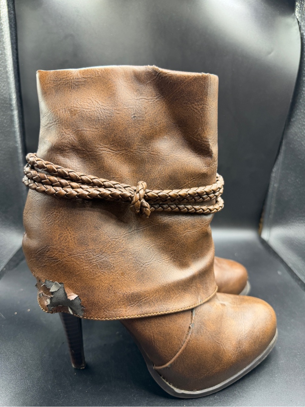 Vanity Brown Braided Slouch Ankle Boots - Women